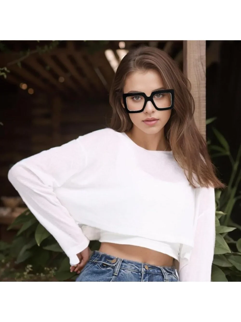 Women's Black Oversized Square Big Frame Computer Eyewear Thick Fashion Glasses